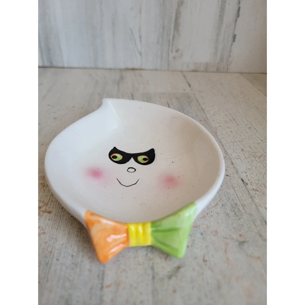 Vintage ghost face candy dish boo mask Halloween ceramic home decor